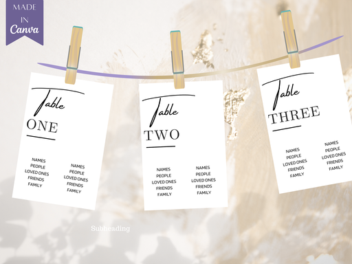 Minimalist Wedding Seating Chart - Table Cards Template
