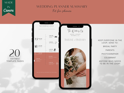 Phone Size Wedding Planner summary (Canva Editable)