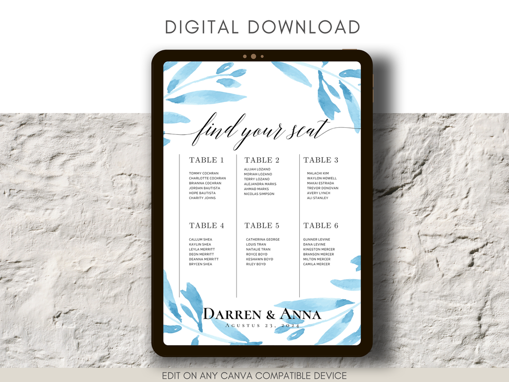Seating Chart Digital Download