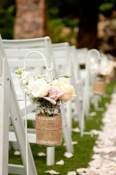 Ball Mason Jars with Silk Flowers and Shepherds Hooks