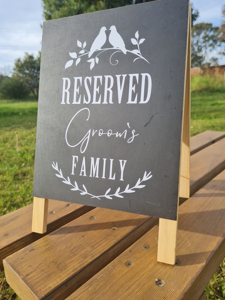 Wooden Reserved for family signs Bride & Groom set