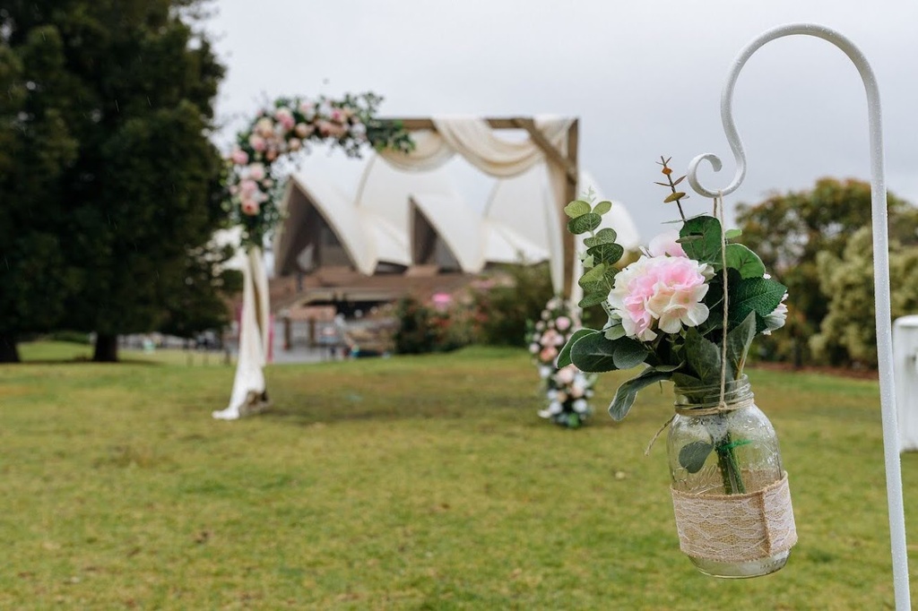 Ball Mason Jars with Silk Flowers and Shepherds Hooks