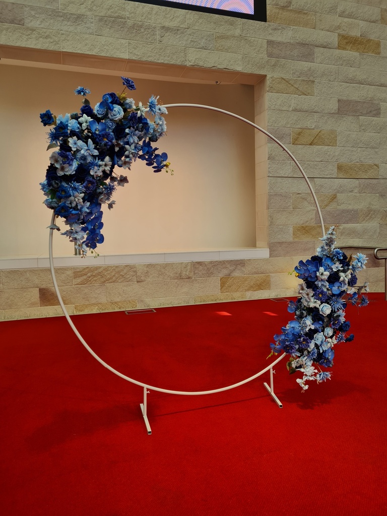 Vivid Blue Florals package- Arbour x2 arrangements,plinths x2 & signing table