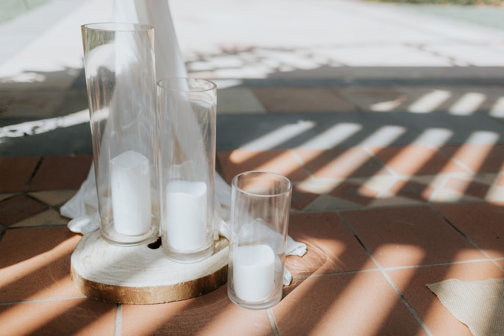 Glass Cylindrical Vases with LED Pillar Candles (Set of 3)