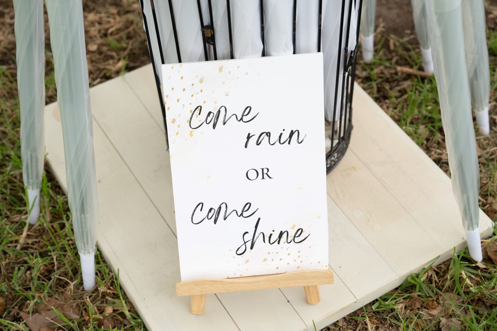 White Wedding Umbrellas with Stand & Signage (For HIRE)