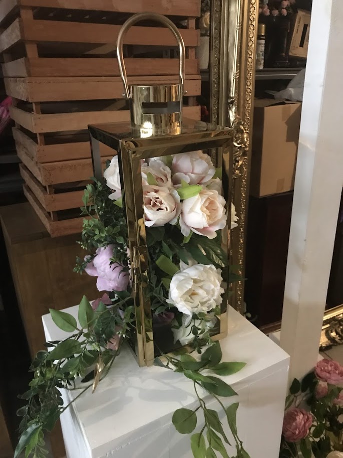 Gold Metal and Glass Lantern - Large