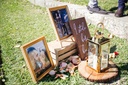 Gold Metal and Glass Lantern - Medium