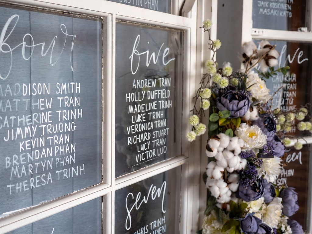 Seating Chart - Sash Windows & Custom Styling (70 Guests)