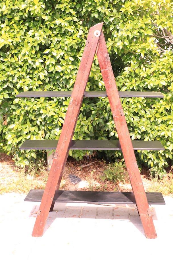 Vintage Brown Wooden Ladder with 3 Shelves
