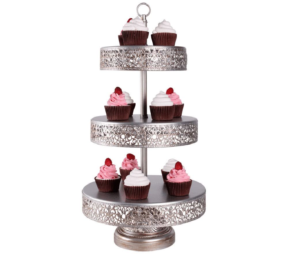 Three Tier Silver Victorian Lace Edge Cake stand - 56 cm Height