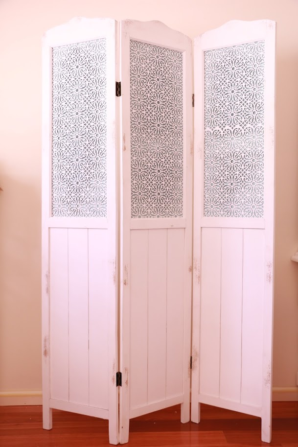 Vintage Style White Lace Mesh 3 Panel Screen
