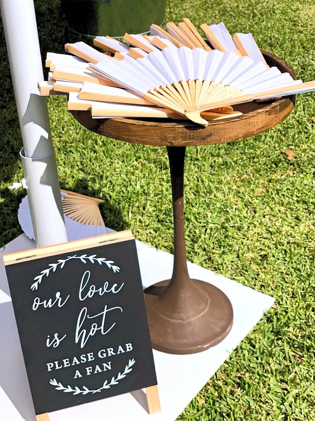 Bamboo Paper Hand Fans Stand with Signage (50 Fans)