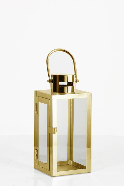 Gold Metal and Glass Lantern - Medium