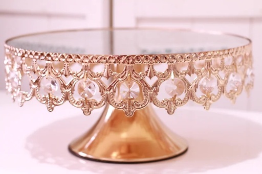[Cake & Dessert Stands] Gold Mirrored Cake Stand with Crystals - 30 cm