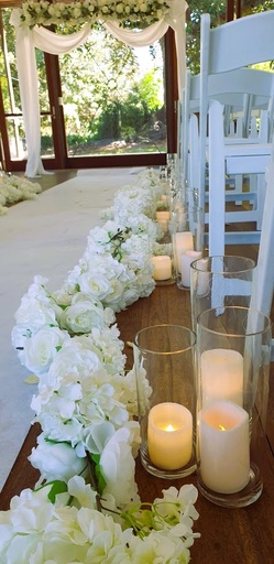 [Aisle Decorations] Glass Cylindrical Vase with LED Pillar Candle - Small