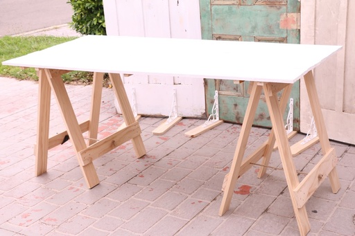 [Tables & Consoles] Rustic Trestle Table - Off White