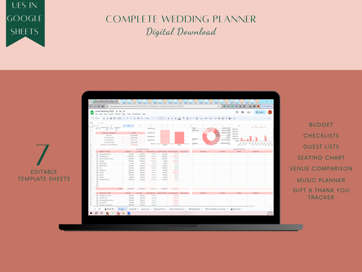 Wedding Planner Digital Spreadsheet Complete | Budget | Guest List | Wedding Checklist Tracker | Wedding All In One |Google Sheets